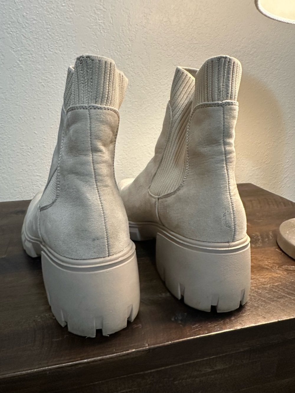 Sincerely Jules Cream Suede Lug Sole Chelsea Booties - Picture 4 of 6